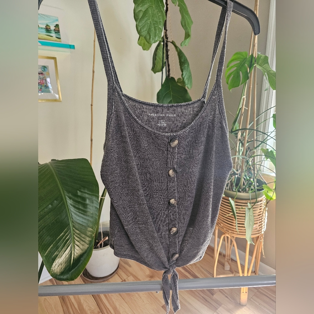 American Eagle Tie-Front Gray Tank Top